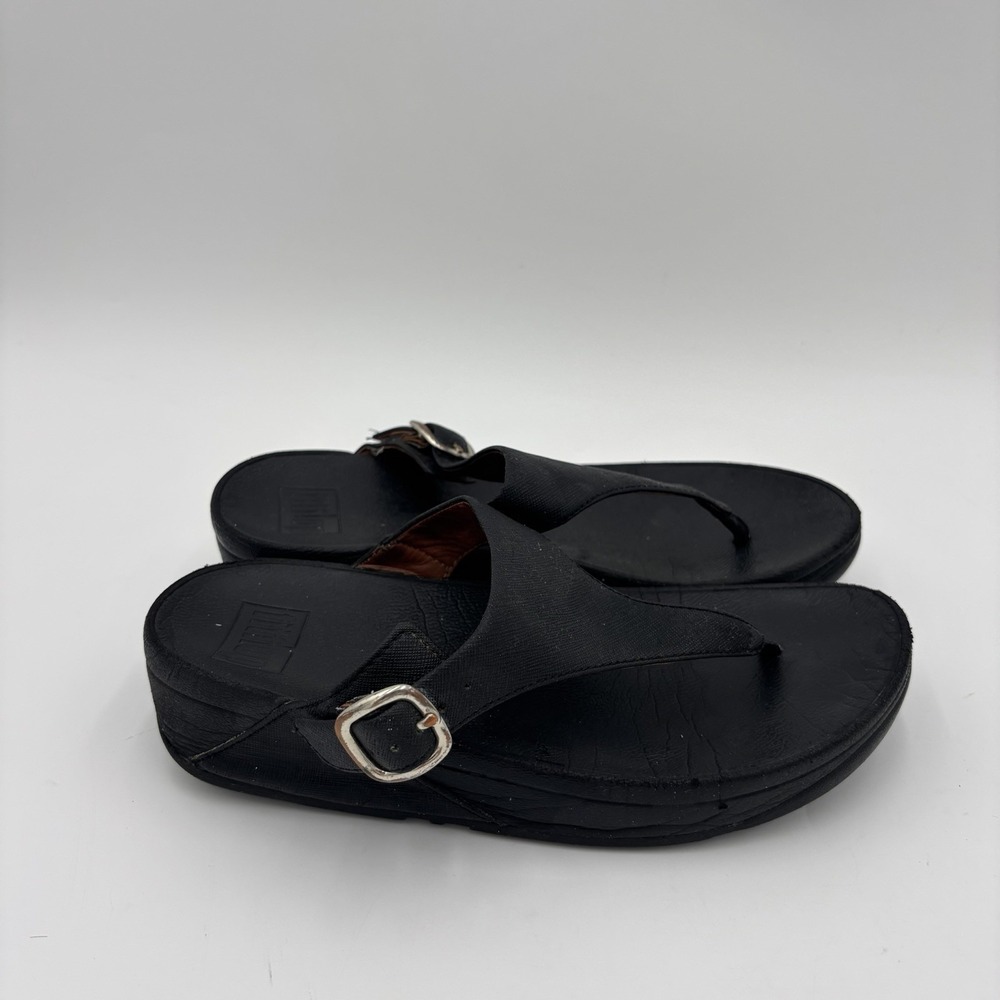 FITFLOP Women's Lulu All Black Adjustable Leather Sandals Size 6 Flip Flops